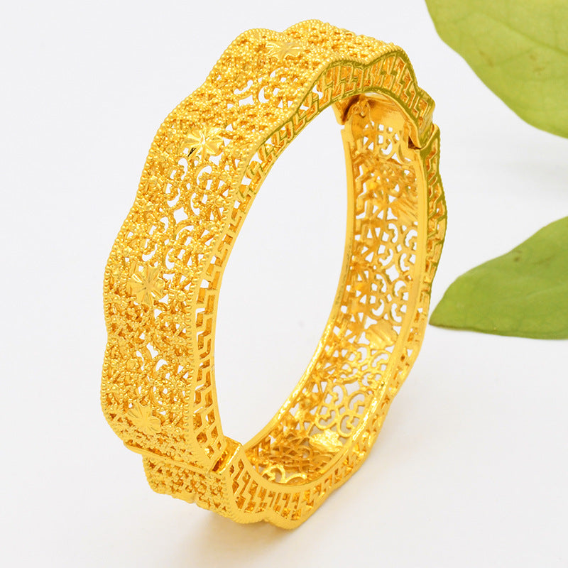 Renevo Middle East Dubai Copper Alloy Bracelet Hot Selling Ladies Alluvial Gold Bracelet Bangles Source in Stock Lot