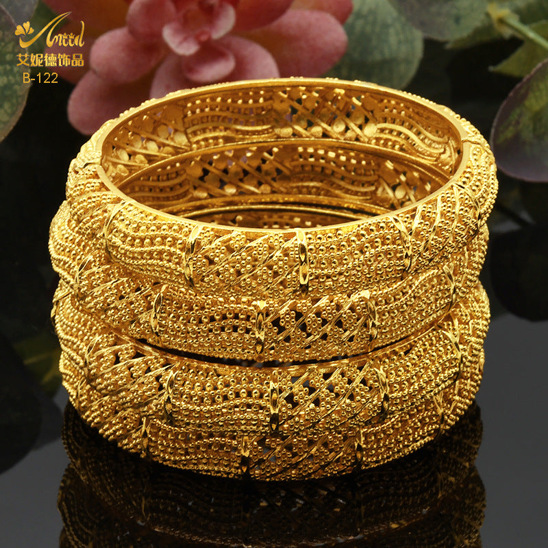 Renevo Alloy Spring Women's Indian Alluvial Gold Jewelry Bracelet Ring Gold-Plated Hollow Ornament Accessories Bridal Bracelet