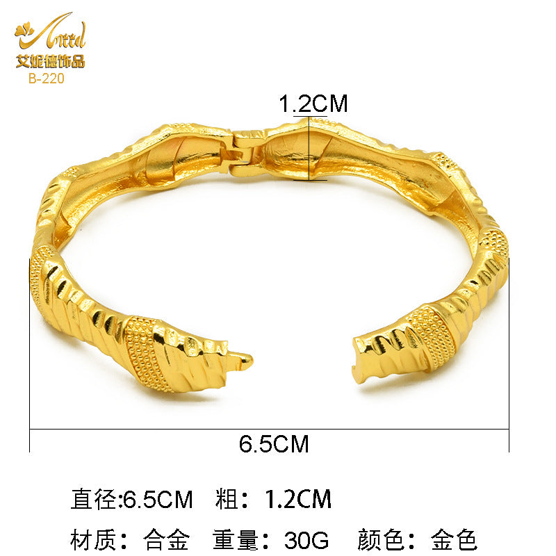 Renevo 24K Dubai Alluvial Gold Bracelet Nigeria Bride Wedding Jewelry Gold Bracelet Women's Banquet Bracelet in Stock