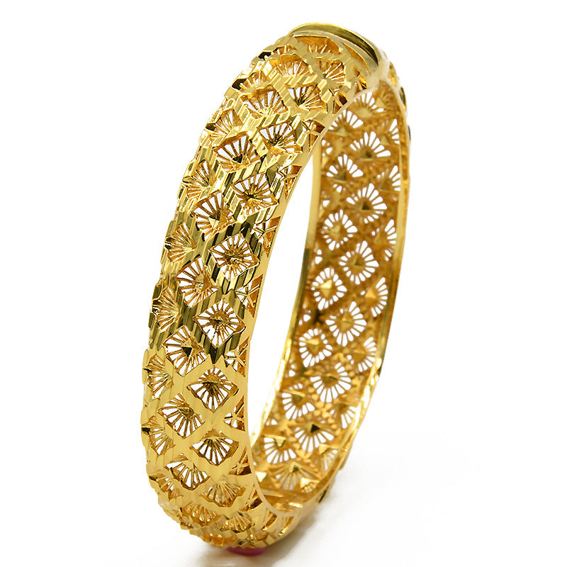 Renevo 24K Alloy Dubai Bridal Bracelet New Popular Middle East Indian Women's Wedding Gold Bracelet in Stock