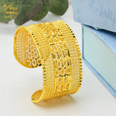 Renevo 24K Gold Plated Exquisite Open Big Copper Bracelet Dubai Women's Vintage Jewelry Ornament Alluvial Gold Bracelet