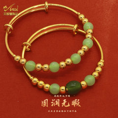 Renevo Vietnam Placer Gold Brass Gold-Plated Bracelet Transfer Beads Push-Pull Agate Stone Bracelet Women's round Beads Bracelet Xiaohongshu