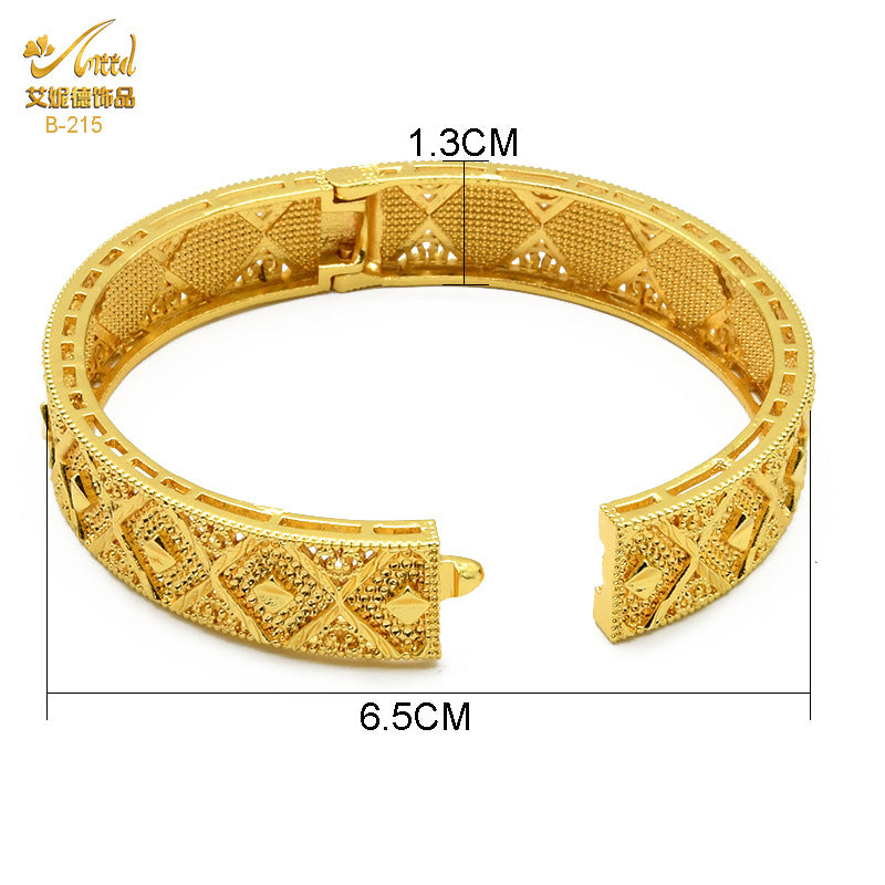 Renevo Dubai 24K Gold Plated Bracelet Nigeria Bride Wedding Jewelry Gold Bracelet Indian Women's Banquet Bracelet