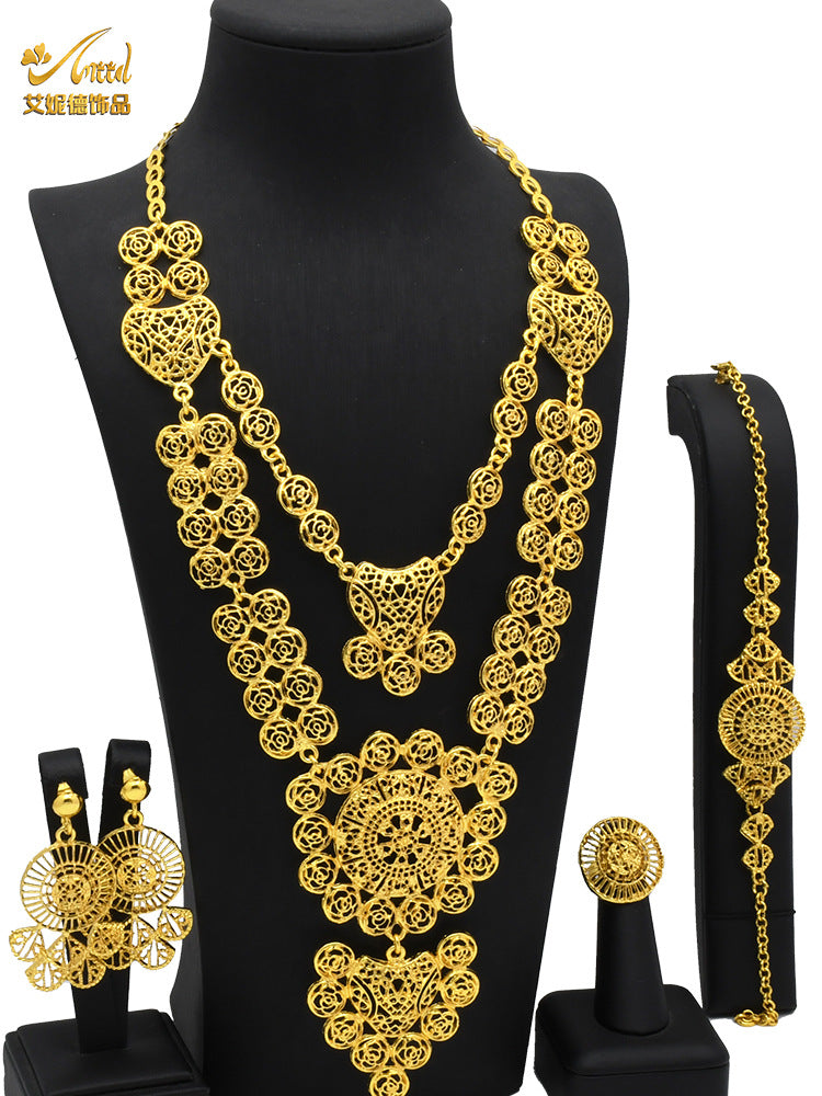 Renevo Hot Sale Middle East Indian Jewelry Evening Dress Earrings Ring Necklace Jewelry Suit in Stock