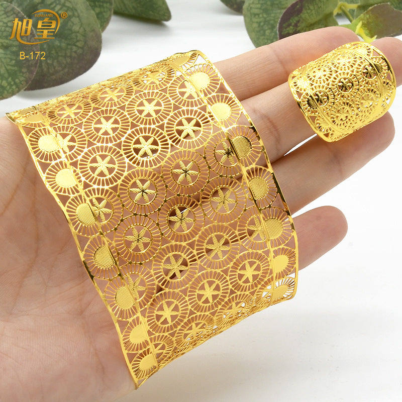 Renevo Ladies New Copper Bracelet Ring Suit Nigeria Bridal Wedding Alluvial Gold Jewelry in Stock