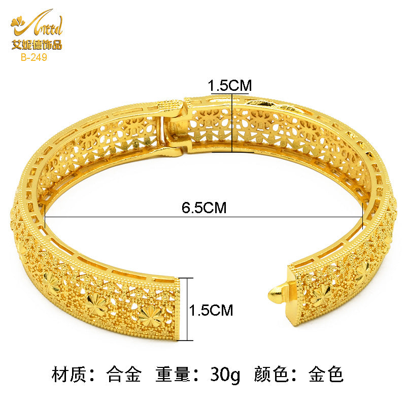 Renevo Middle East Dubai Copper Alloy Bracelet Hot Selling Ladies Alluvial Gold Bracelet Bangles Source in Stock Lot