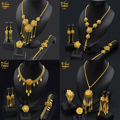 Renevo 2023 Dubai 24K Gold-Plated Flowers Hollow Jewelry Suit Necklace Earring Bracelet Ring Middle East Dubai Ornament