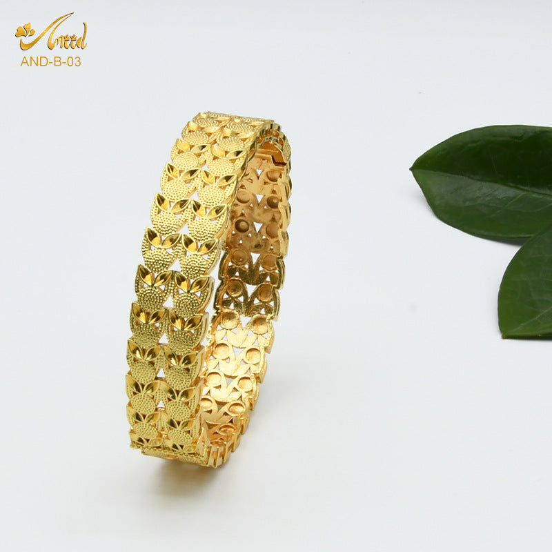 Renevo Middle East Dubai Copper Alloy Bracelet Hot Selling Ladies Alluvial Gold Bracelet Bangles Source in Stock Lot