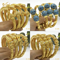 Renevo Hot Sale Gold Plated Copper Bracelet 24K Bridal round Beads Wedding Jewelry Dubai Women Open-Ended Bracelet