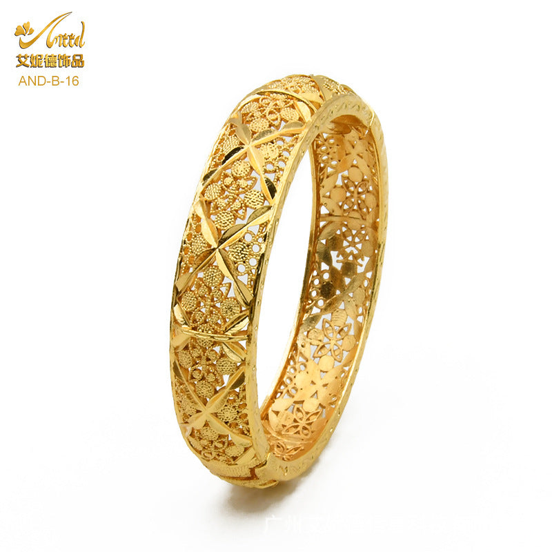 Renevo 24K Gold-Plated Dubai Bridal Pattern Bracelet Saudi Nigeria Women's Banquet Alluvial Gold Bracelet in Stock