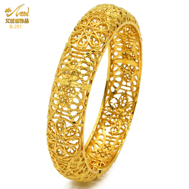 Renevo 24K Dubai Alluvial Gold Bracelet Ornament Gold Bracelet Indian Bride Wedding Alluvial Gold Bracelet Gift in Stock