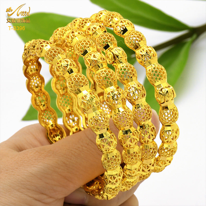 Renevo Fashion Women's Open Hollow Bracelet Vintage Engraving Filigree Vietnam Placer Gold Wedding Bracelet