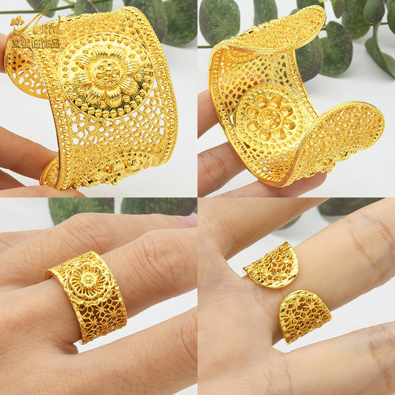 Renevo Middle East Dubai Ornament Gold Plated Bracelet & Ring Set Simple Fashion Banquet Gift in Stock Manufacturer