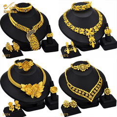 Renevo 24K Dubai Gold Jewelry Suit African Popular Jewelry Earrings Four-Piece Set Factory in Stock