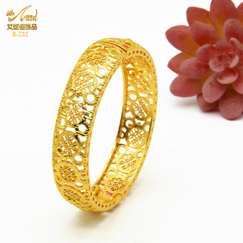 Renevo 24K Alluvial Gold Plated Bracelet Nigeria Bride Wedding Jewelry Gold Bracelet Middle East Women's Banquet Bracelet